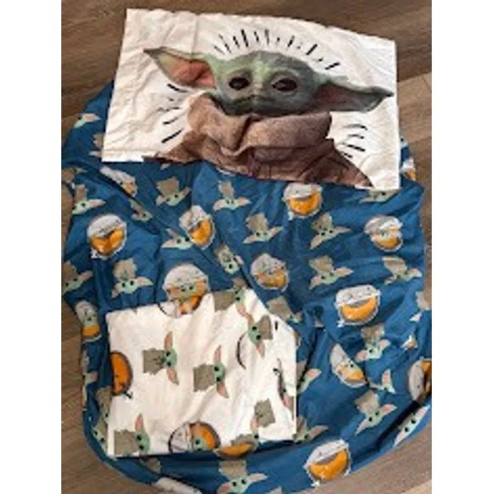 Star Wars The Mandalorian Grogu Baby Yoda Twin Sheet Set 3 Piece Blue White
